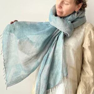 Indigo Mint Green Silk Blend Scarf